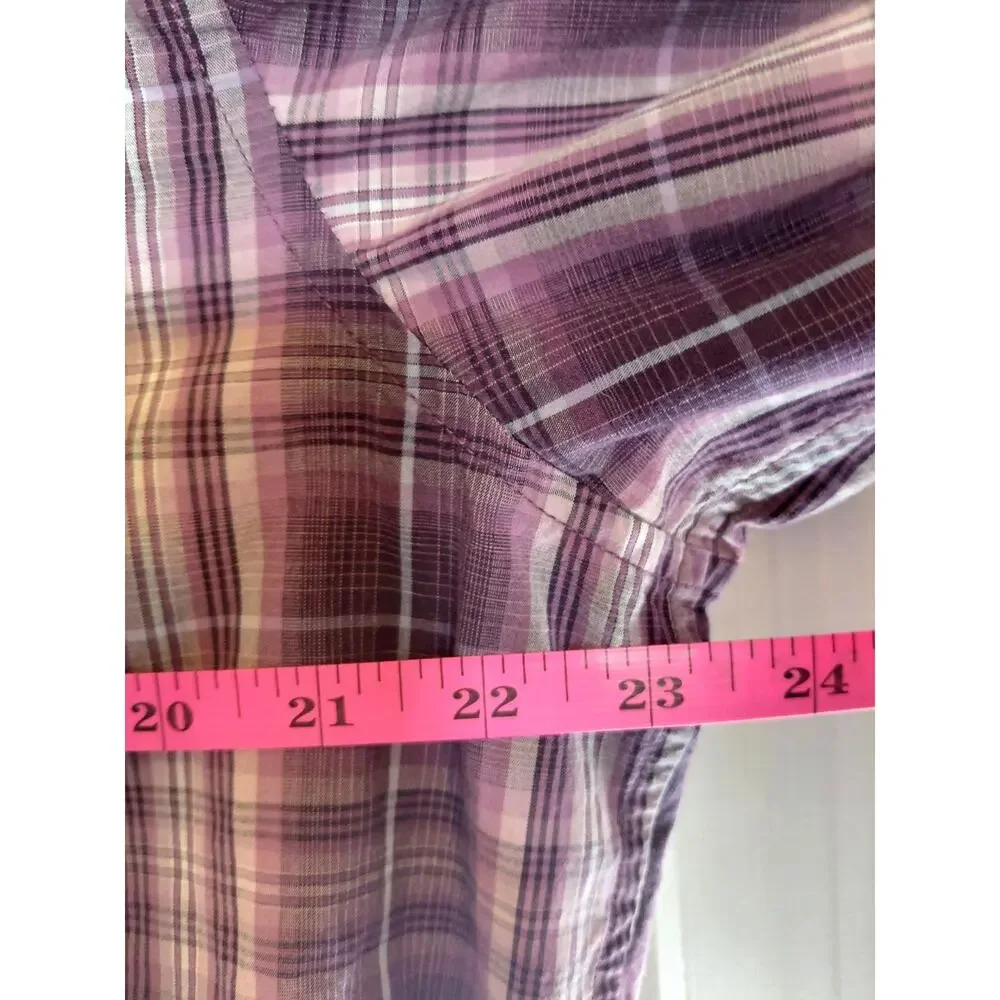 Banana Republic Mens Large Plaid Button Up Shirt 16-16.5 Purple Ombre 100 Cotton